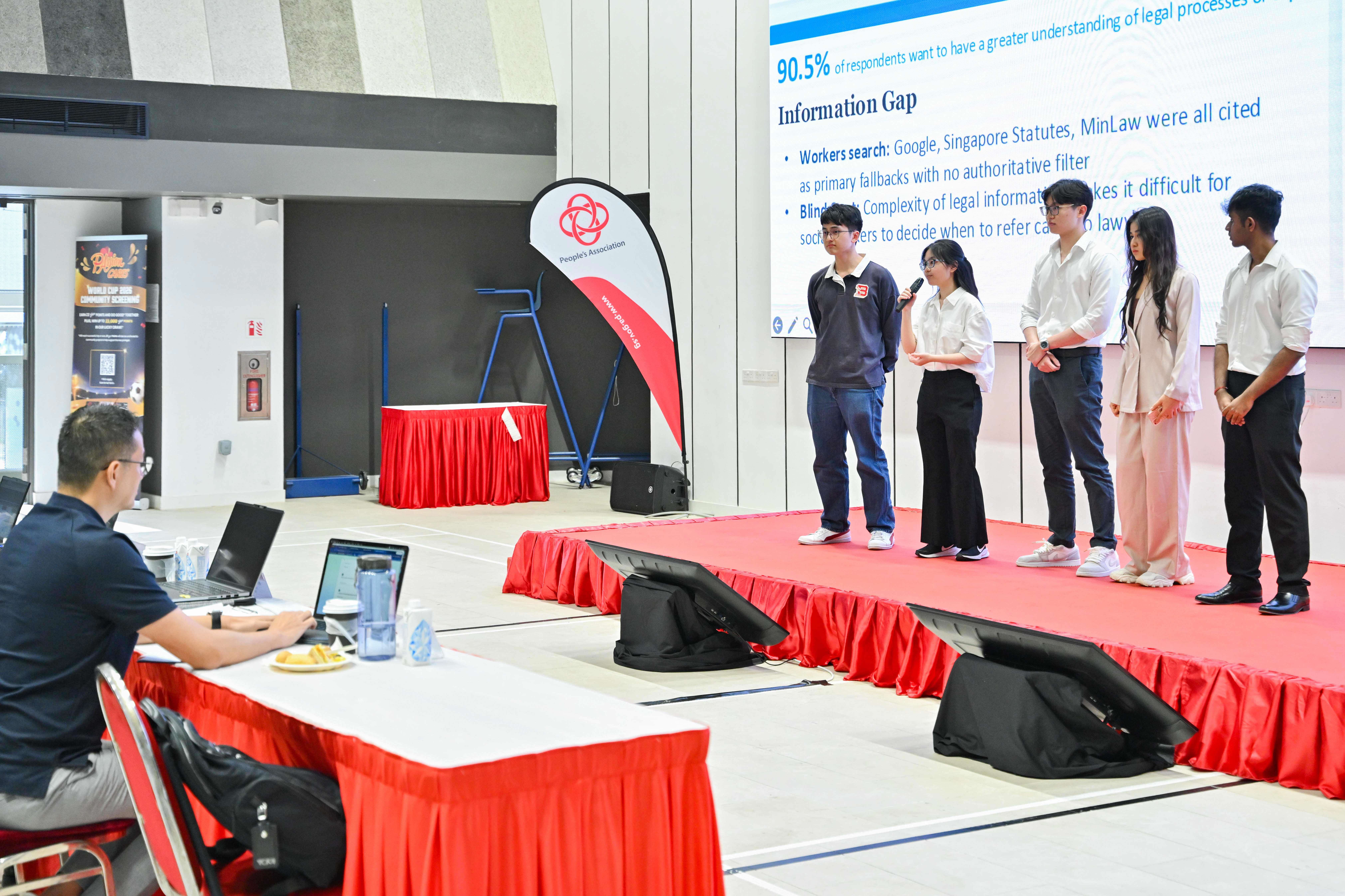 Five students presenting in front of the panel